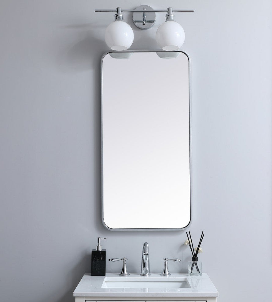 Ellis Soft Corner Metal Rectangular Mirror, Silver, 18"x36"