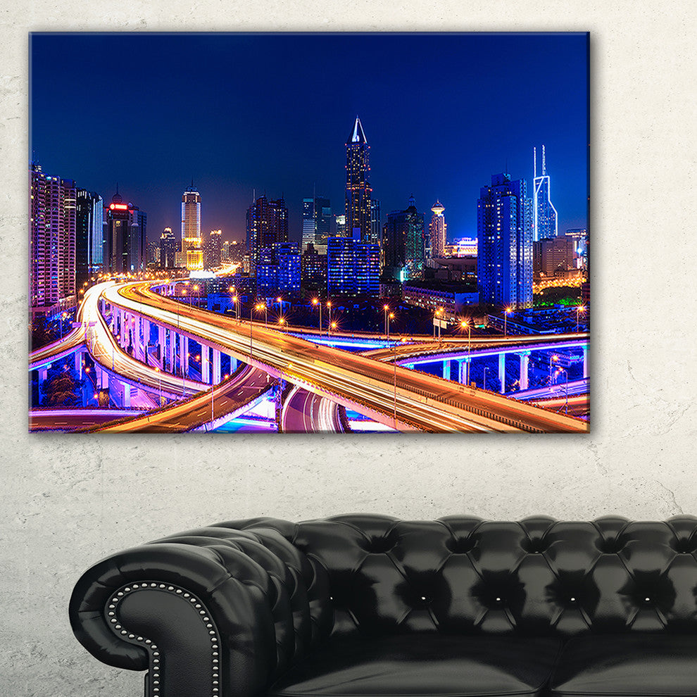 "Interchange Overpass at Night Skyline" Wall Art, 32"x16"