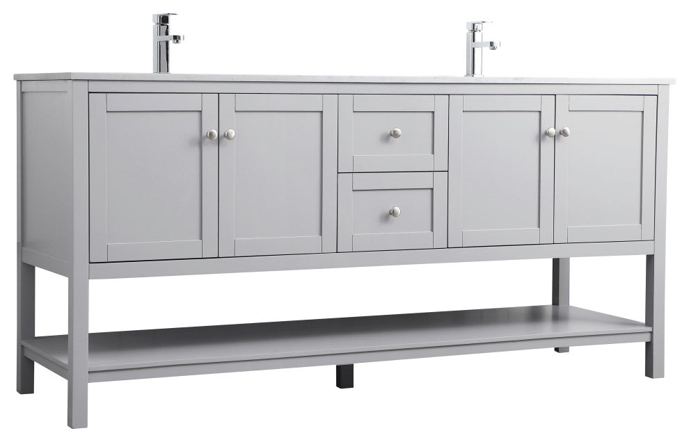 72" Double Bathroom Vanity, Grey