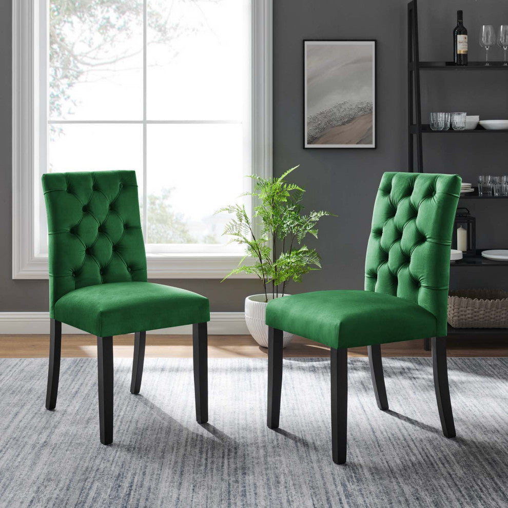 Side Dining Chair, Set of 2, Green, Velvet, Modern, Cafe Bistro Hospitality