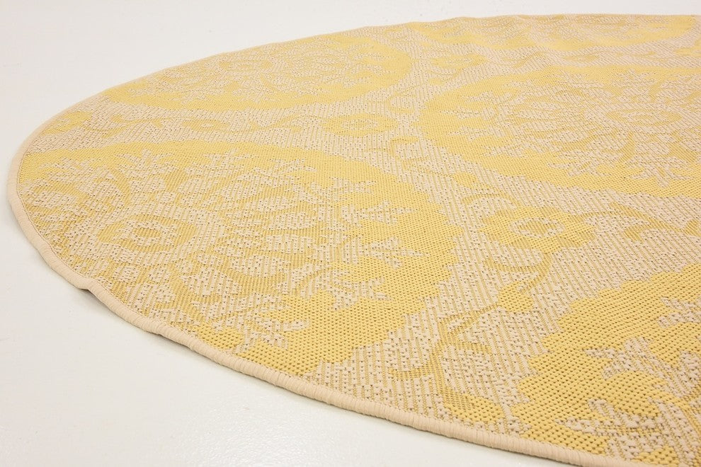 Unique Loom Yellow Medallion Outdoor 6' Round Rug