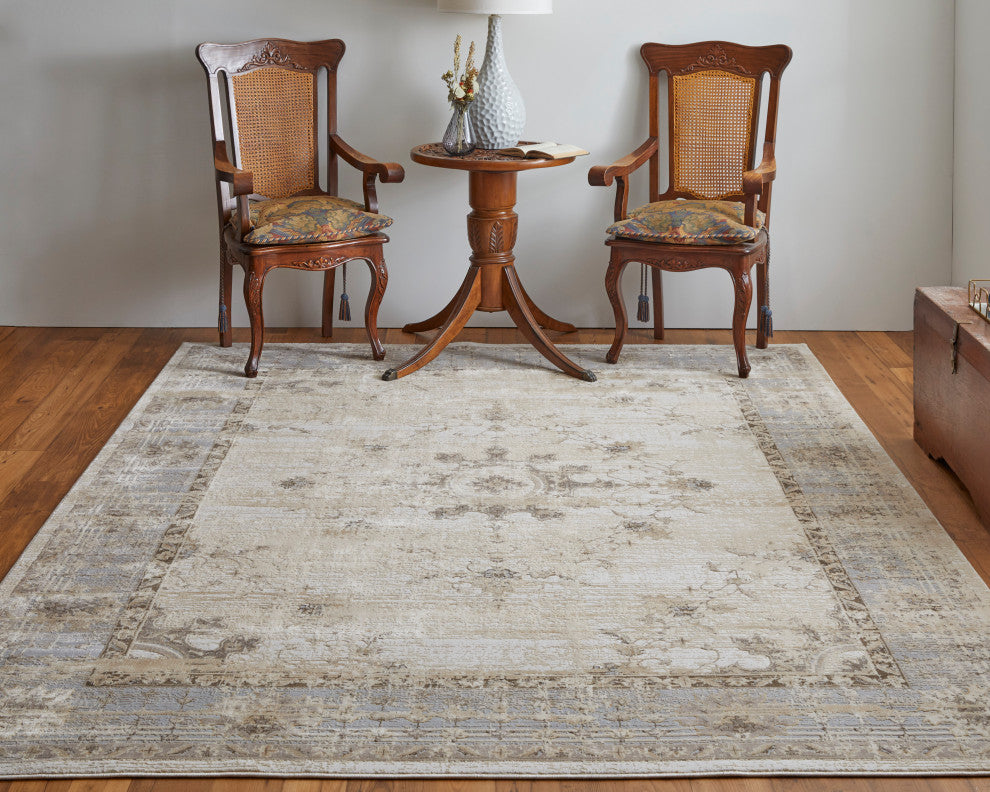 Neoma Traditional Bordered, Tan/Brown/Gray, 7'9"x10' Area Rug