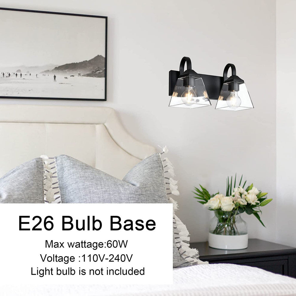 2 Light Glass Wall Sconce Black Industrial Wall Light Fixture