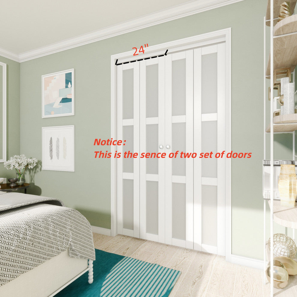 3-lite Frosted Glass Bi-Fold Door with Installation Hardware Kit, 24"w X 78"h