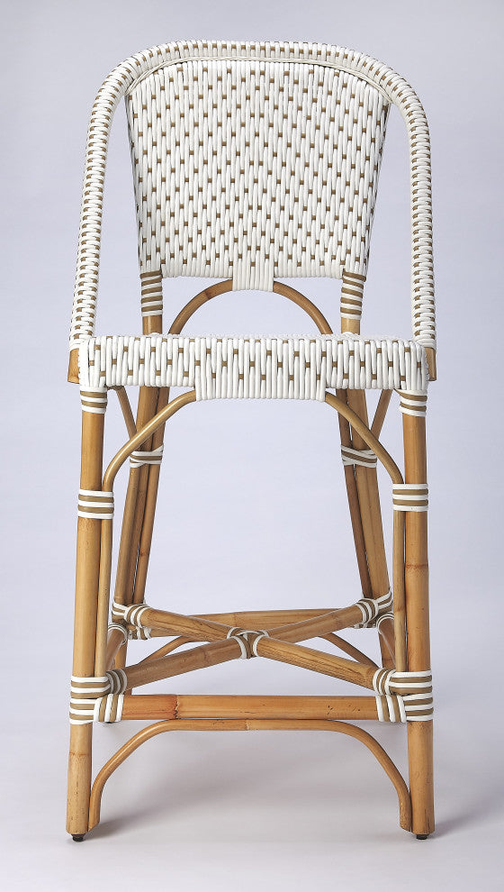 Butler Solstice White and Tan Rattan Counter Stool