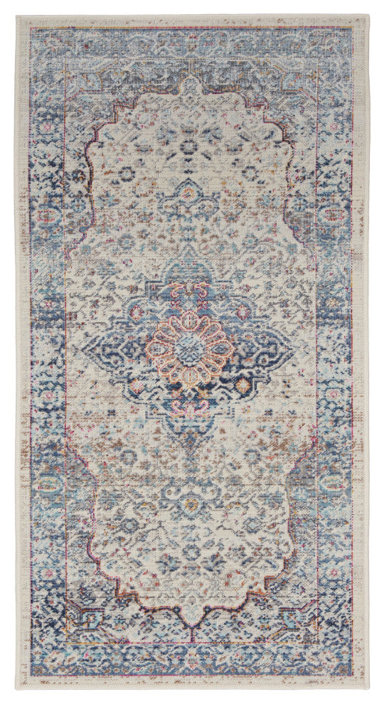 Nourison Vintage Kashan 2' x 4' Ivory Blue Vintage Indoor Rug