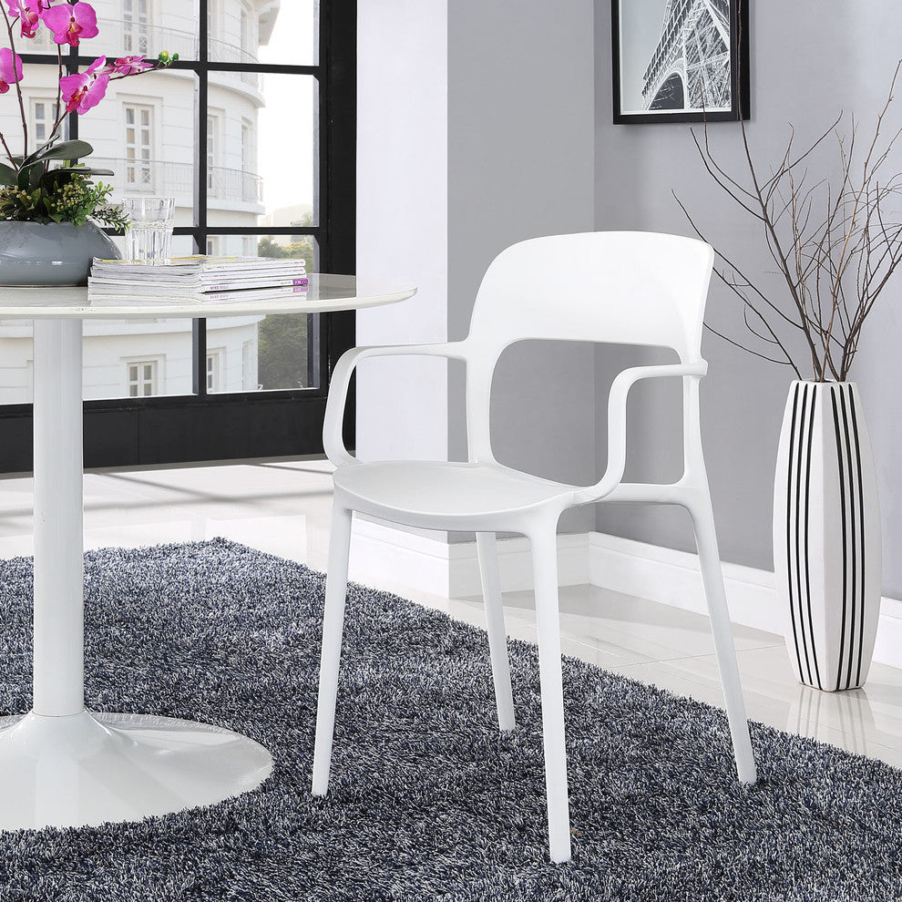 Modern Contemporary Dining Armchair, White Plastic
