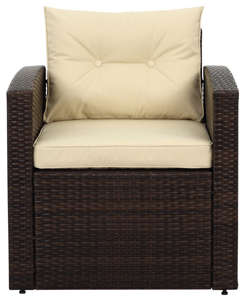 Rio 5-Piece Dark Brown Wicker Conversation Set With Storage and Cushions