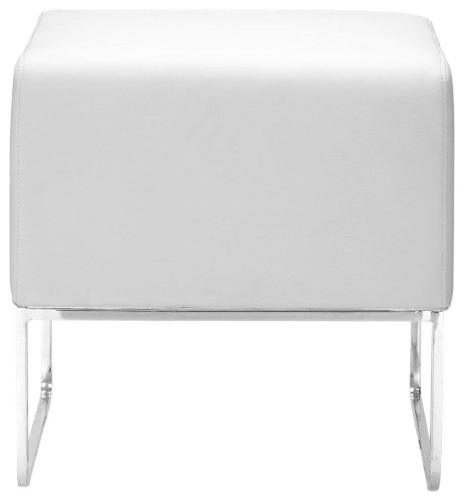 Ottoman Accent Chair, Fabric, Wood, White, Chrome, Lounge Lobby Hospitality