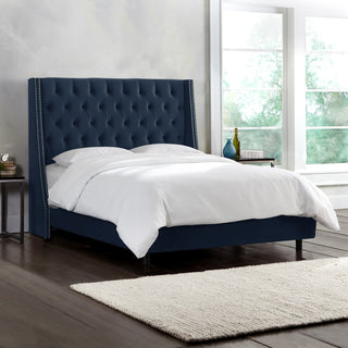 Williams King Nail Button Tufted Wingback Bed, Mystere Eclipse
