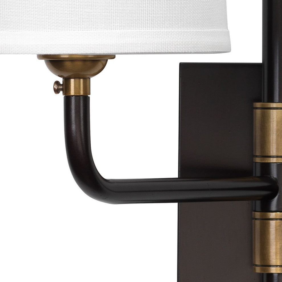 Classic Traditional Double Arm 2 Light Wall Sconce Bronze White Shades Elegant