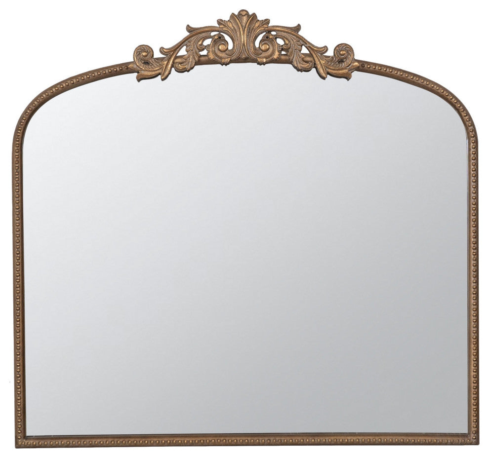 Benzara BM286408 Wall Mirror, Gold Curved Arched Metal Frame, Baroque Design
