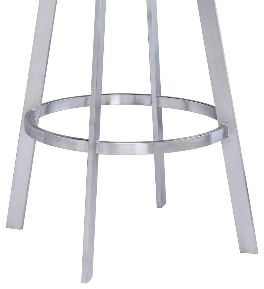 Saturn Swivel Metal and Faux Leather Bar Stool, Gray, 26" Counter Height