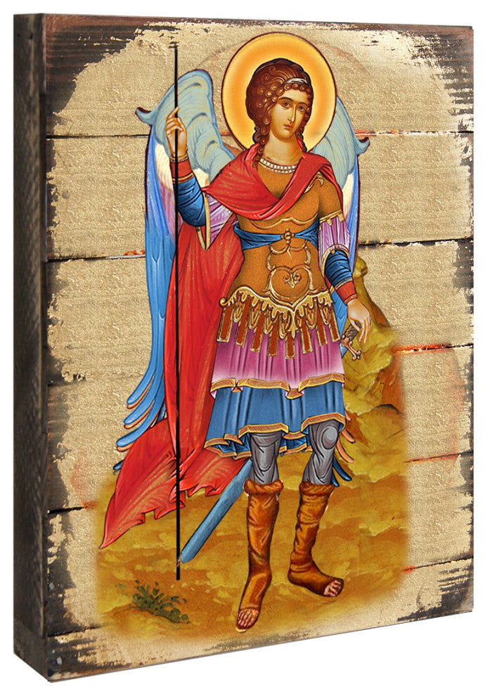 Icon Saint Michael The Archangel Wall Art On Wood, 16 Inch