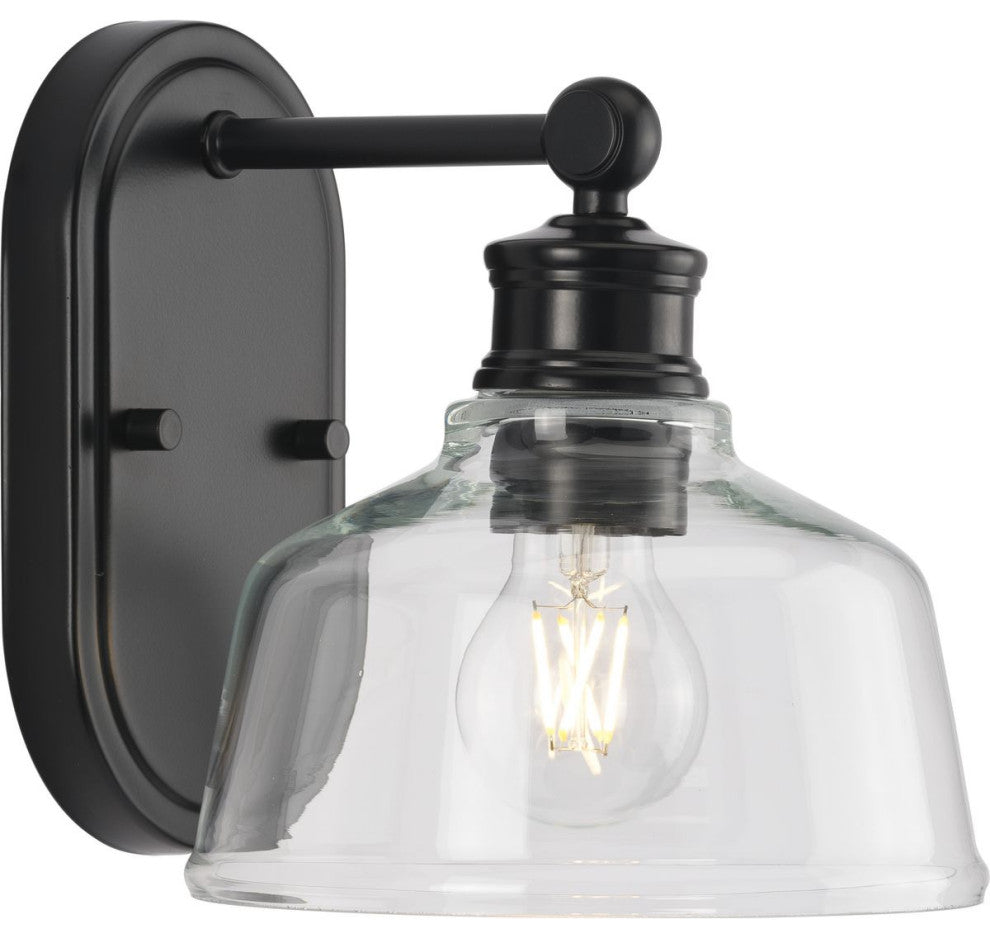 Singleton 1-Light 7.62" Matte Black Farmhouse Vanity Light, Clear Glass Shade