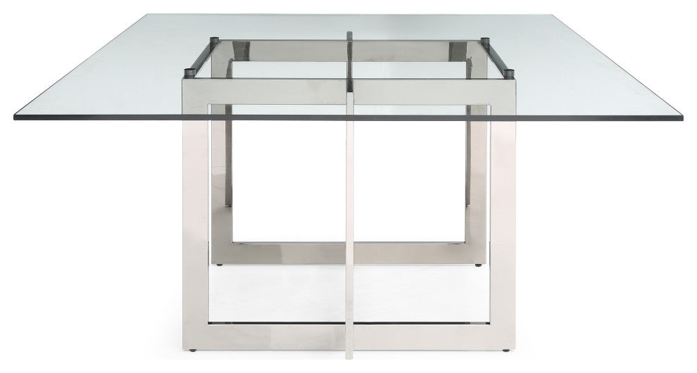 Modrest Keaton Square Modern Glass + Stainless Steel Dining Table