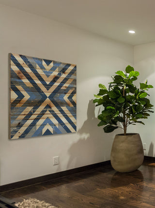 "Converging Blues" Painting Print on Natural Pine Wood