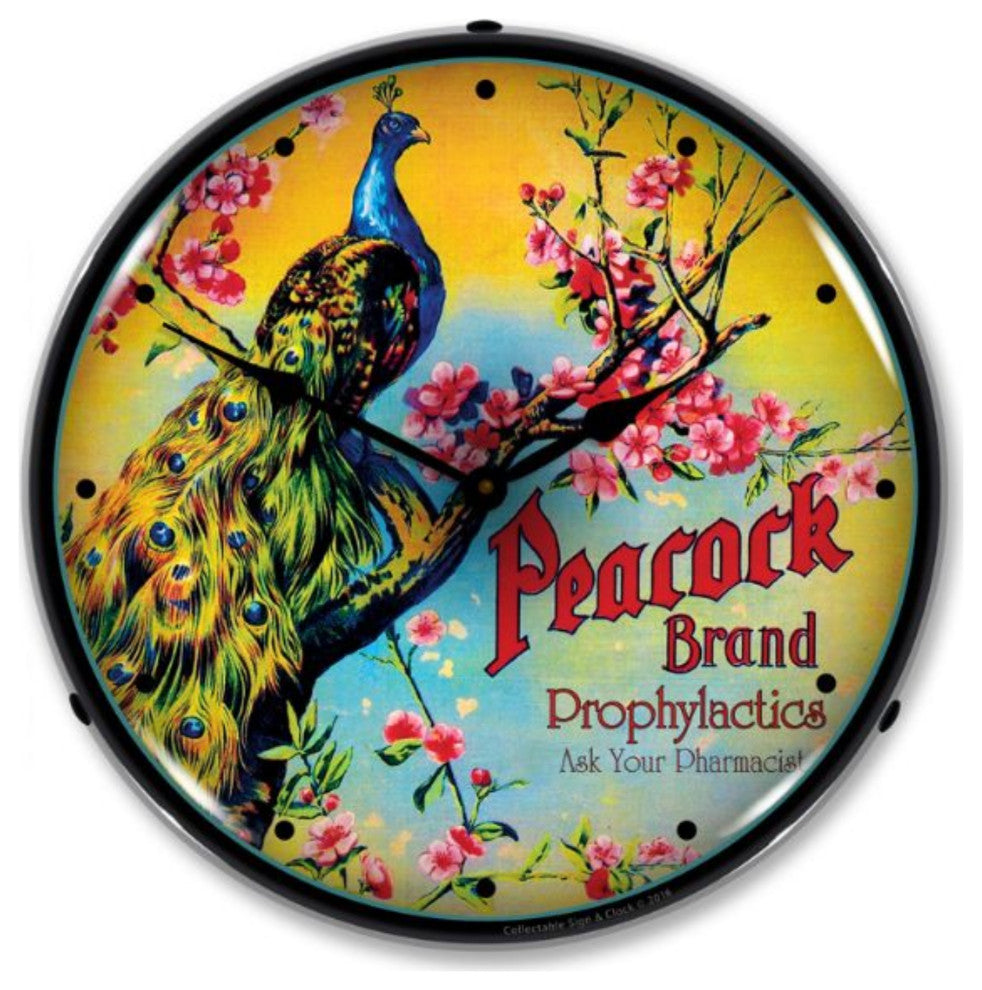 1603640 Peacock Clock