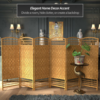 4' Tall Fiber Weave Room Divider, Light Beige, 6 Panels