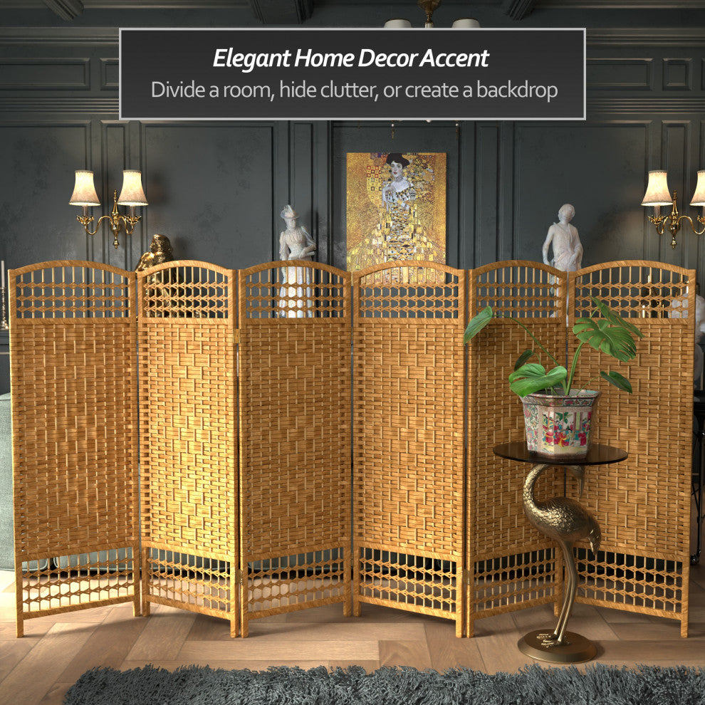 4' Tall Fiber Weave Room Divider, Light Beige, 6 Panels