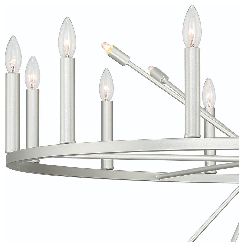 22-Light Candle Style Wagon Wheel Chandelier, White/Antique Silver