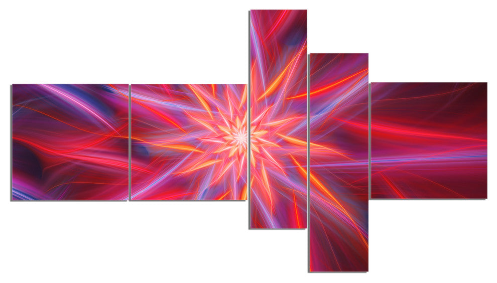 Shining Red Purple Exotic Flower, Floral Canvas Art Print, 60"x32", 5 panels