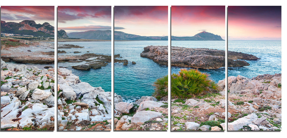 Nature Reserve Monte Cofano, Landscape Canvas Art Print, 60"x28", 5 Panels