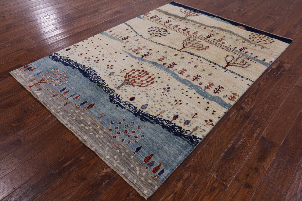 Persian Gabbeh Tribal Hand Knotted Rug 5' 6" X 7' 8" Q7939