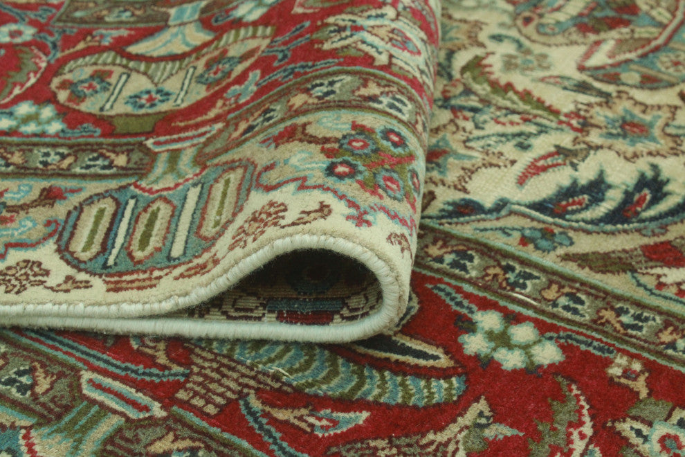 Fine Vintage Distressed Claiborn Beige/Burgundy Rug, 6'6x9'7