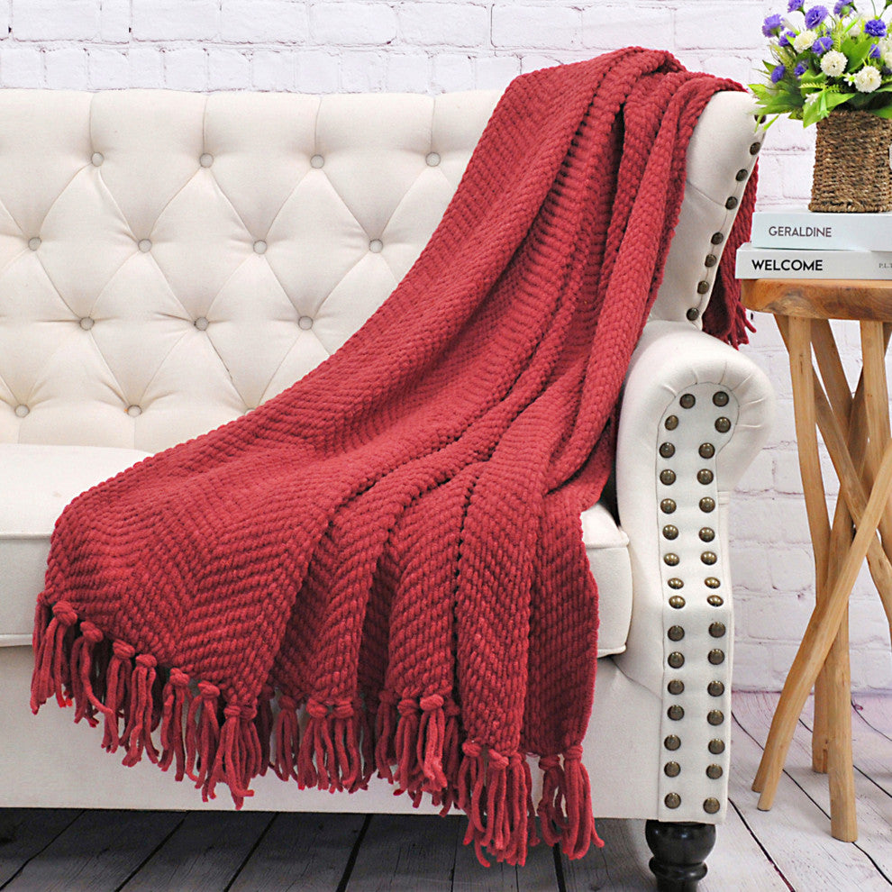 Tweed Knitted Throw Blanket, Chili Pepper, 60"x80"