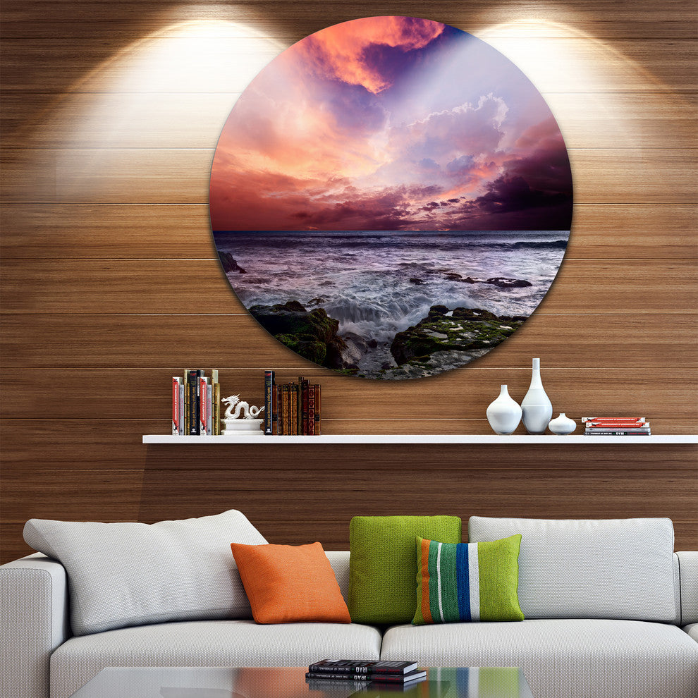 Rocky Coast With Dramatic Sky, Seashore Disc Metal Wall Art, 11"