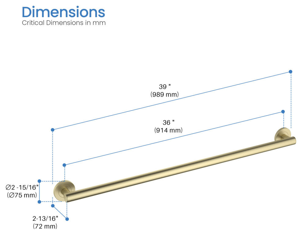 36" Stainless Steel Bathroom Safety Grab Bar, Brushed Gold