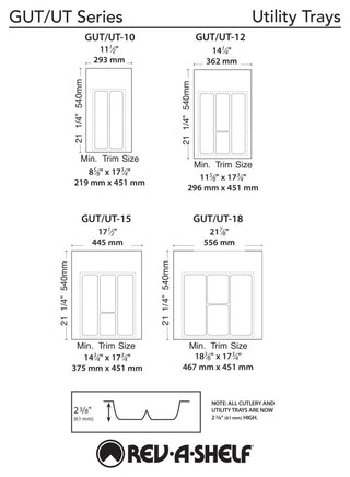 Polymer Trim to Fit Drawer Insert Utility Organizer, White, 11.5"W