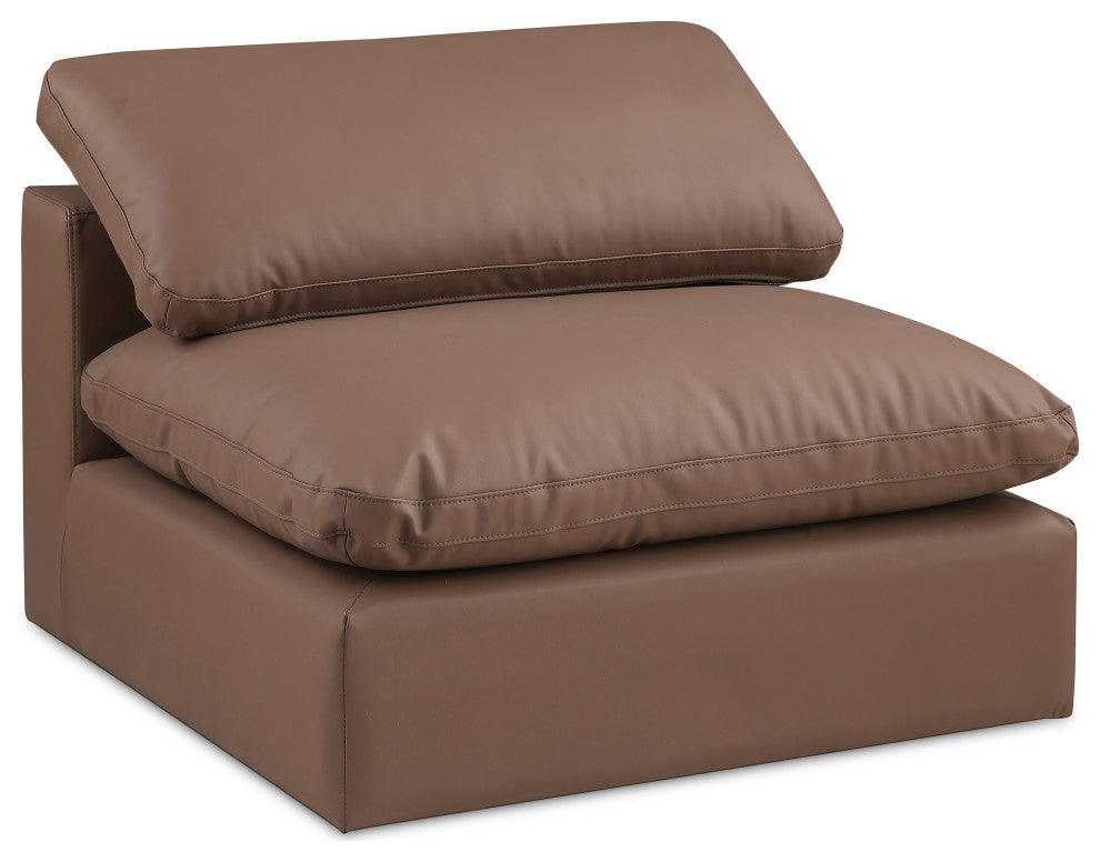 Comfy Beige Linen Textured Fabric Modular Chair, Brown, Vegan Leather, Armless Chair