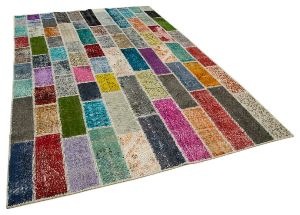 Rug N Carpet - Hand-Knotted Turkish 6' 7" x 9' 11" Contemporary Patchwork Rug