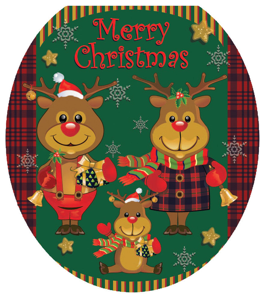 Reindeer Family Toilet Tattoos Seat Cover, Vinyl Lid Decal, Christmas Bathroom, Round