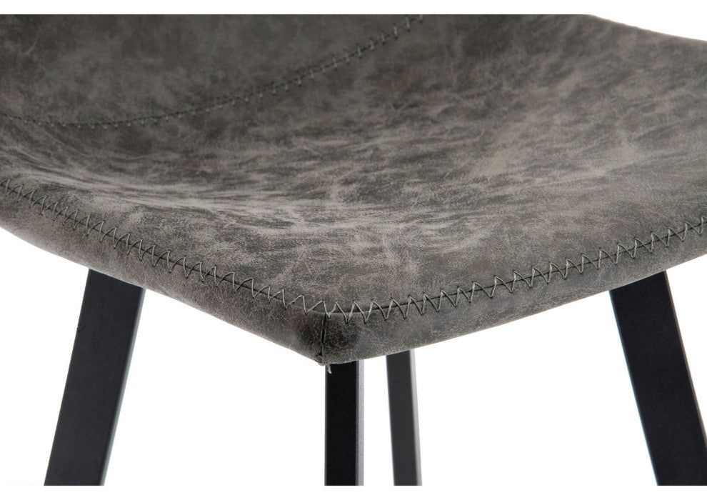 LeisureMod ES29GR2 Elland Leather Bar Stool With Iron Legs & Footrest Set of 2