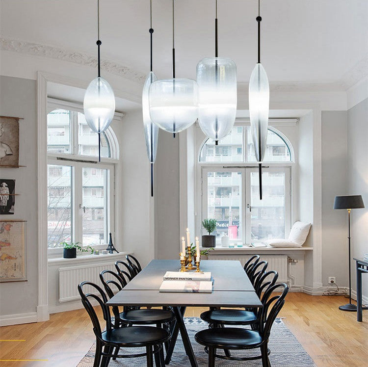 Blue/White Drop-shaped Glass LED Hanging Lamp for Kitchen Island, White, B