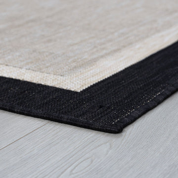 Dania Transitional Solid Border Black/Cream Round Indoor/Outdoor Area Rug, 8'