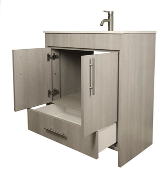 Pacific 30" Vanity With Integrated Ceramic Top and Brushed Nickel Handles, Weath