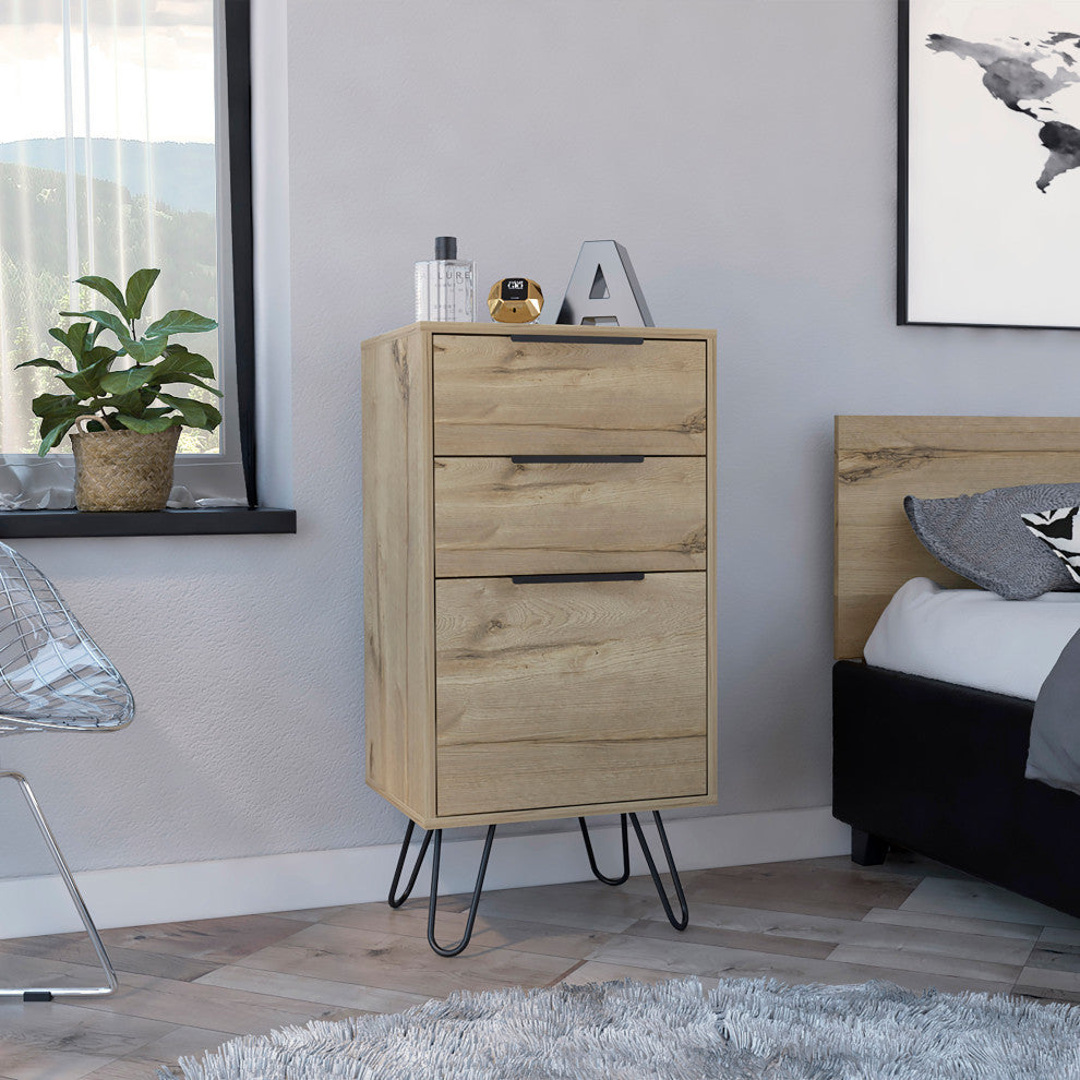 London Dresser with 3 Drawers, Superior Top, and Hairpin Legs, Light Oak