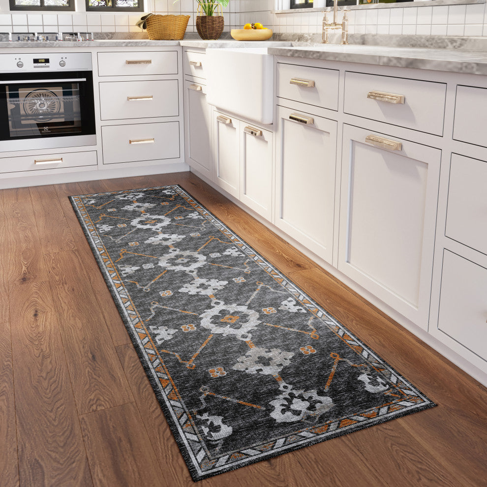 Indoor/Outdoor Sedona SN16 Charcoal Machine Washable 2'3" x 7'6" Runner Rug