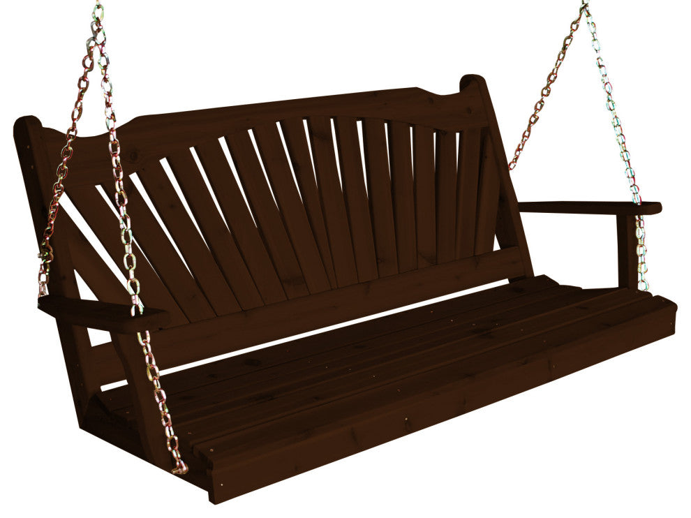 Cedar Fanback Porch Swing, Walnut Stain, 6 Foot