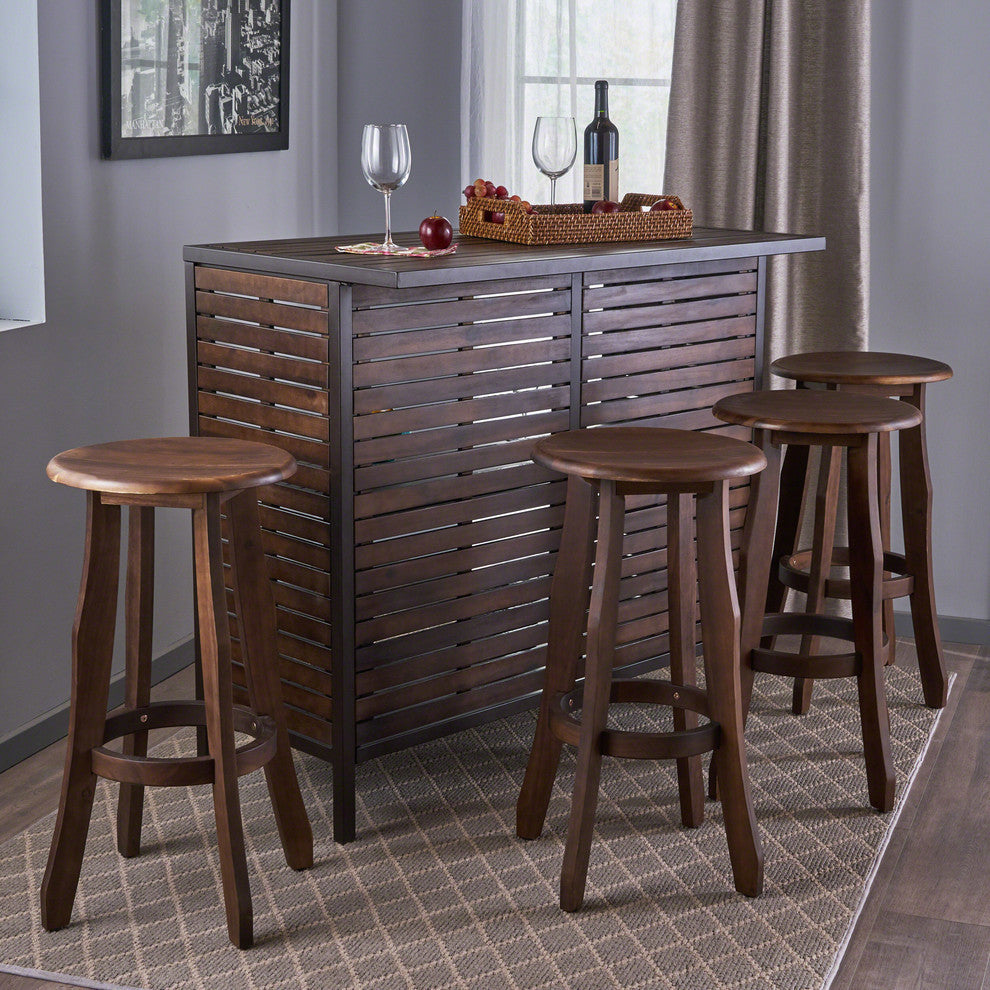 GDF Studio 5-Piece Belle Indoor Dark Brown Finish Acacia Wood Bar Set