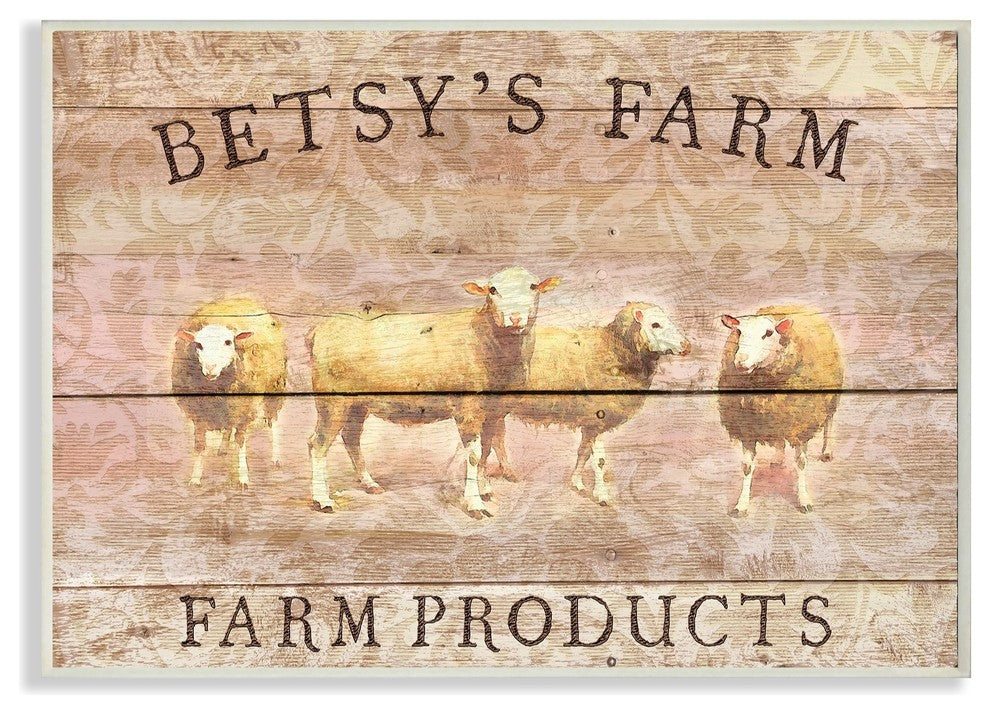 Sheep Illustration Betsy's Farm Sheep Planked Look Wall Plaque Art, 13"x19"