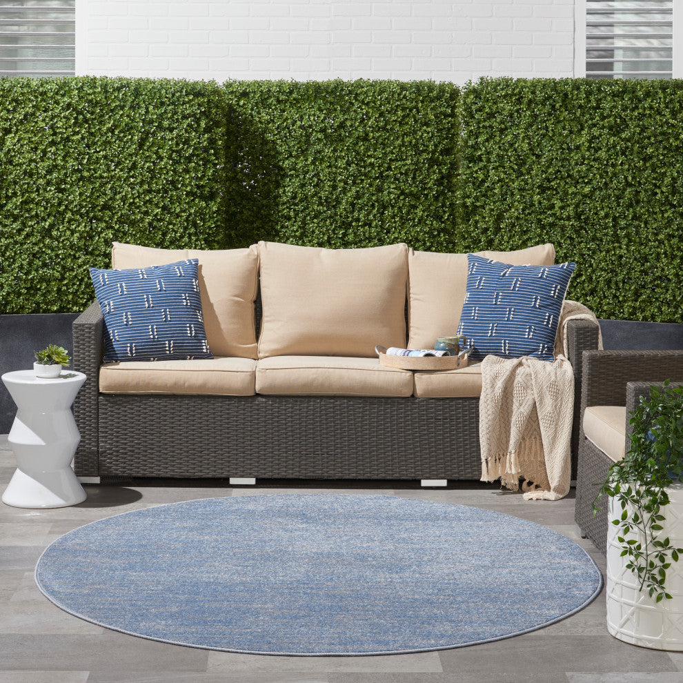 Nourison Essentials 6' x Round Blue/Grey Outdoor Area Rug