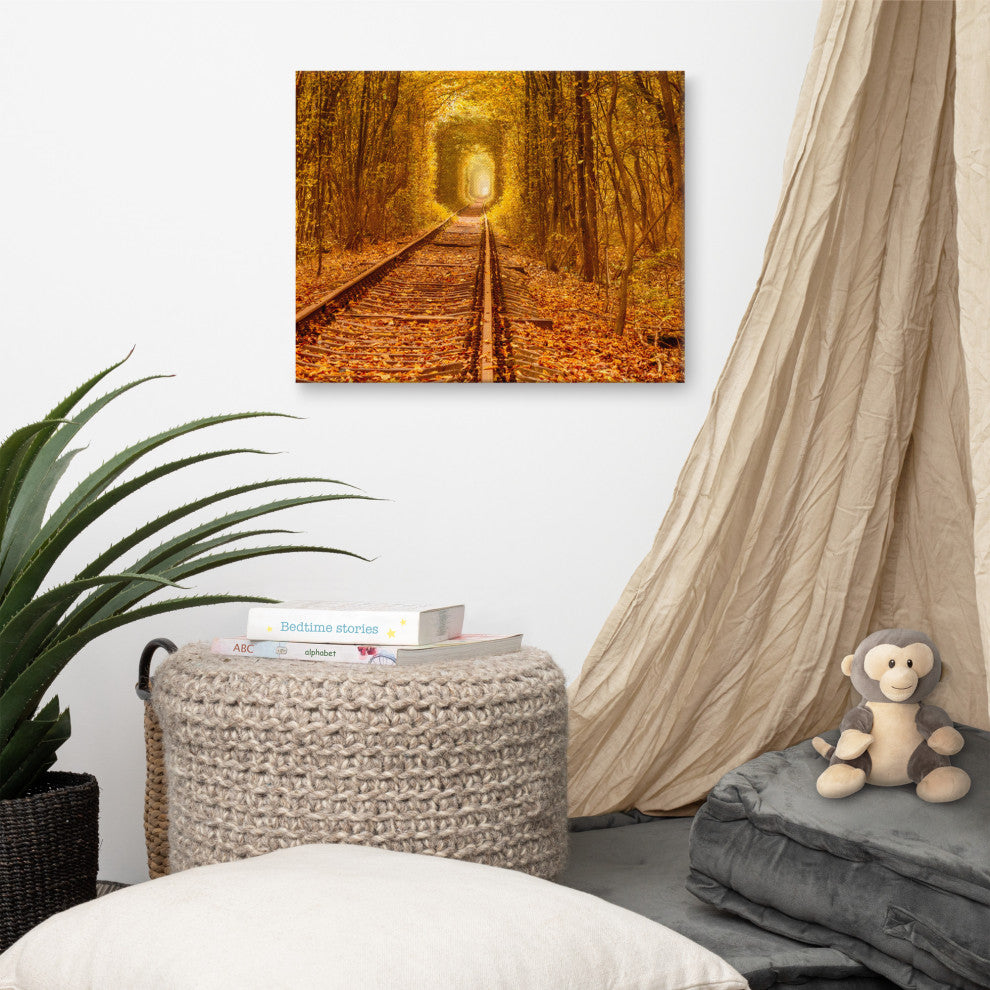 Ukraine Forest Railway Tunnel of Love Landscape Photo Canvas Wall Art Print, 16" X 20"
