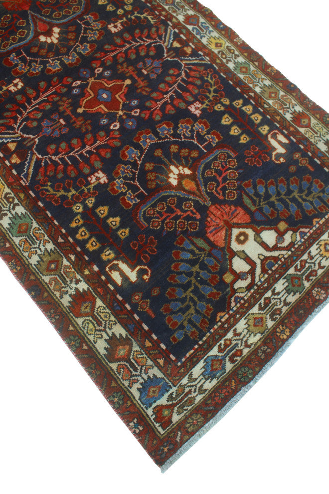 Fine Vintage Distressed Gulbarshin Navy/Ivory Runner, 3'6x9'10