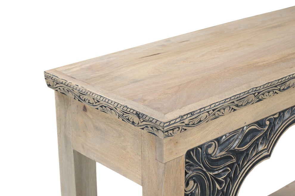 Sophia Carved Solid Wood Console Table, Beige/Black