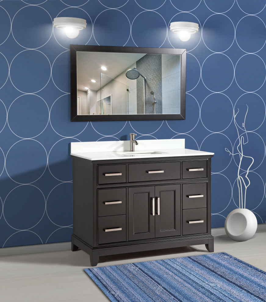 Bathroom Vanity Set With Engineered Marble Top, 48", Espresso, Led Touch-Switch Mirror